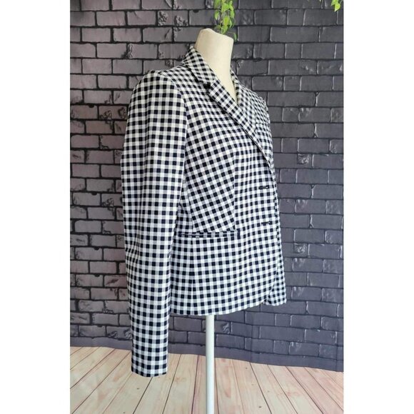 J.Crew Women's Navy and Ivory Gingham 2 Button Blazer M - Picture 5 of 9